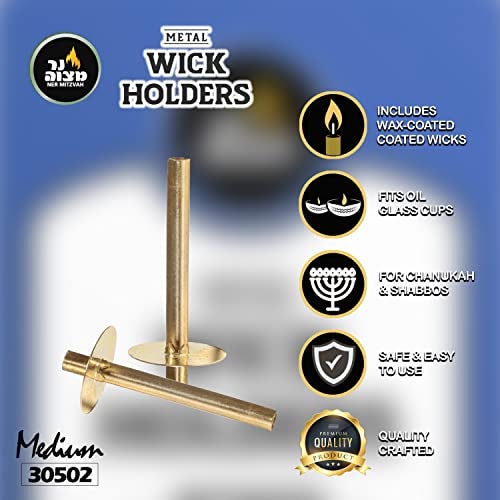 Ner Mitzvah Metal Wick Holder Set - 9 Medium Holders and 50 Wax Coated Wicks, Sits in Full Oil Cup for Optimal Safety and Burn Time - Image 2