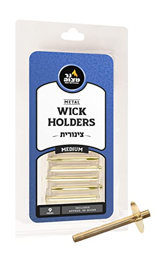 Ner Mitzvah Metal Wick Holder Set - 9 Medium Holders and 50 Wax Coated Wicks, Sits in Full Oil Cup for Optimal Safety and Burn Time - Image 1