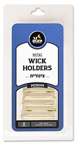Ner Mitzvah Metal Wick Holder Set - 9 Medium Holders and 50 Wax Coated Wicks, Sits in Full Oil Cup for Optimal Safety and Burn Time - Image 5