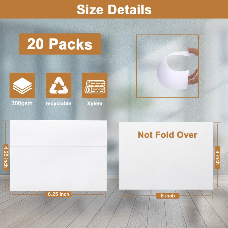 Silunkia White Blank Flat Cards and Envelopes 4 x 6 Heavyweight Single Panel Cardstock and A4 Envelopes Printable Self Seal 20 Packs for DIY Wedding Invitations, Birthday, Thank You Cards, Graduations - Image 2