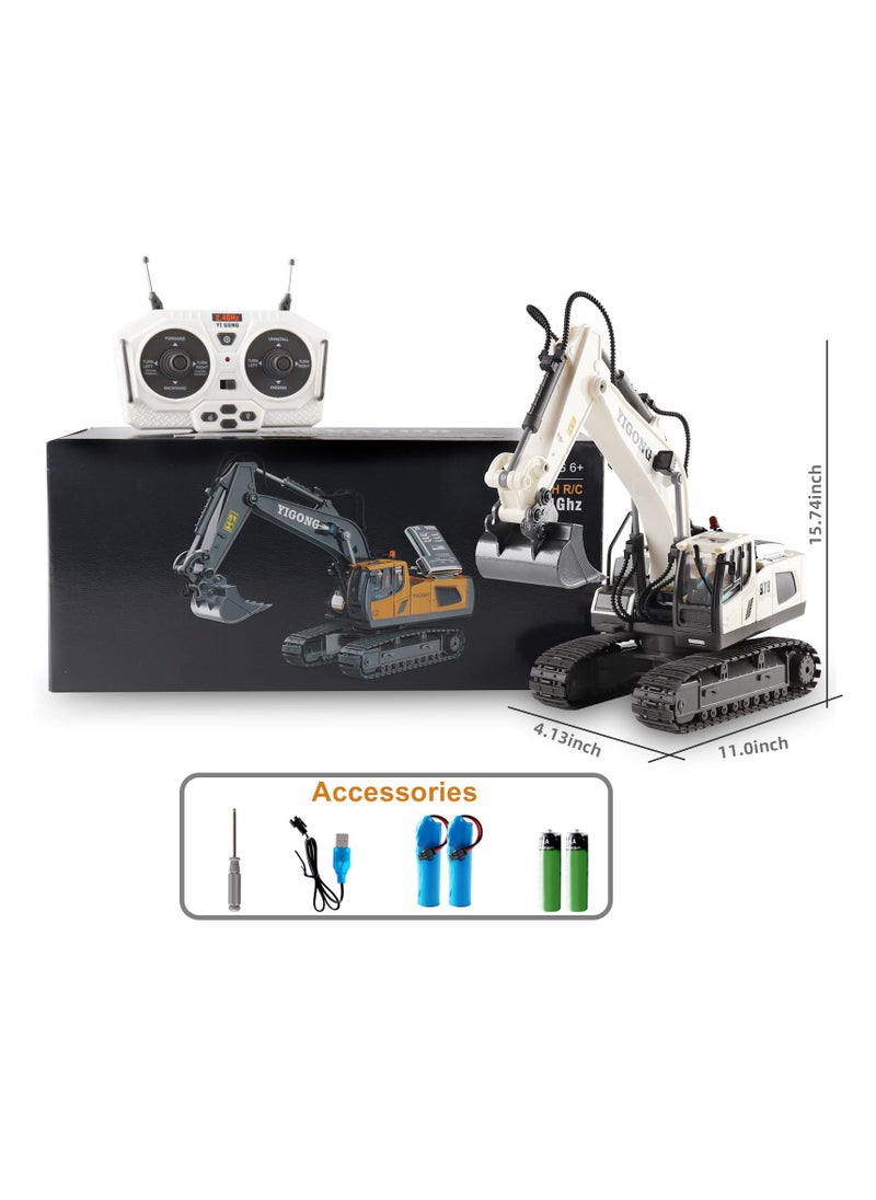 XiuWoo - Remote Control Excavator Toys for Boys,Construction Rc Excavators for Kids Age 3 4-7 8 9 10 Year Old,Ideal Toys,Batteries Included, White - Image 1
