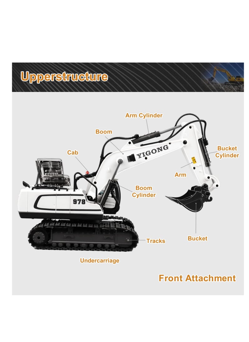 XiuWoo - Remote Control Excavator Toys for Boys,Construction Rc Excavators for Kids Age 3 4-7 8 9 10 Year Old,Ideal Toys,Batteries Included, White - Image 1