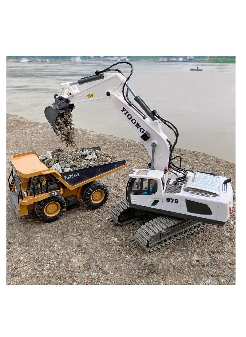 XiuWoo - Remote Control Excavator Toys for Boys,Construction Rc Excavators for Kids Age 3 4-7 8 9 10 Year Old,Ideal Toys,Batteries Included, White - Image 1