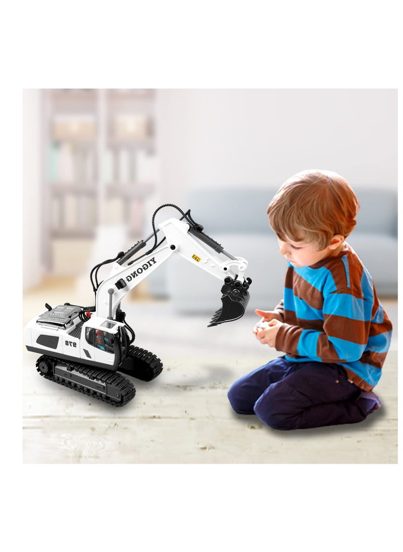 XiuWoo - Remote Control Excavator Toys for Boys,Construction Rc Excavators for Kids Age 3 4-7 8 9 10 Year Old,Ideal Toys,Batteries Included, White - Image 1