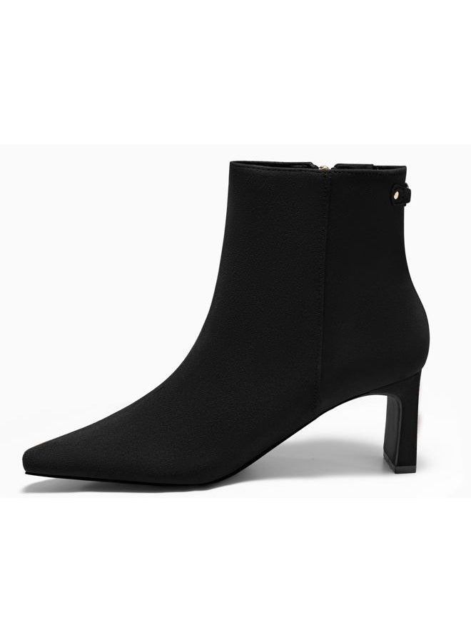 Coutgo Womens Ankle Boots Chunky Heel Closed Square Toe Booties Side Zipper Winter Dress Shoes, Black, 8.5 - Image 4