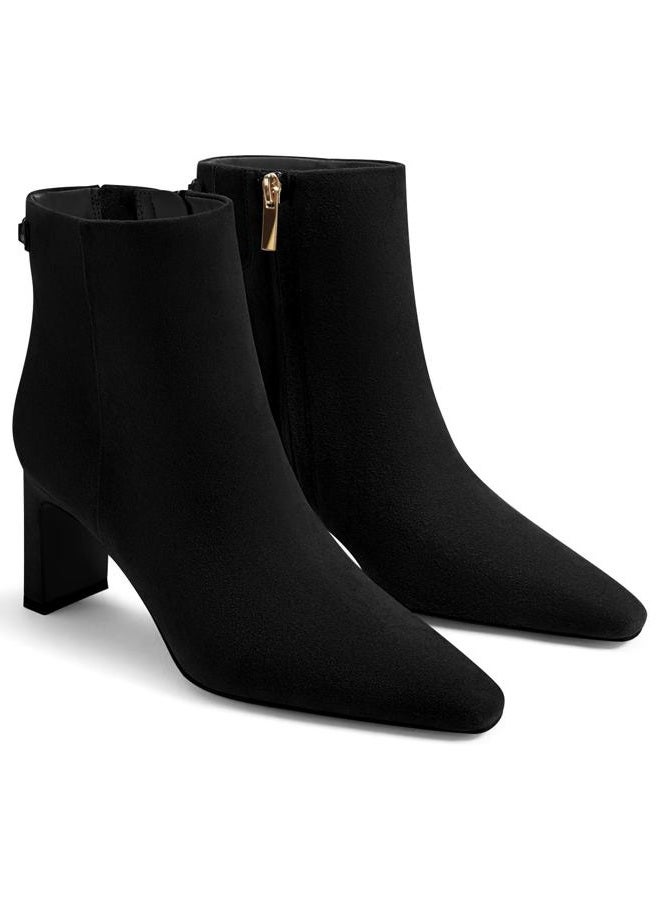 Coutgo Womens Ankle Boots Chunky Heel Closed Square Toe Booties Side Zipper Winter Dress Shoes, Black, 8.5 - Image 1