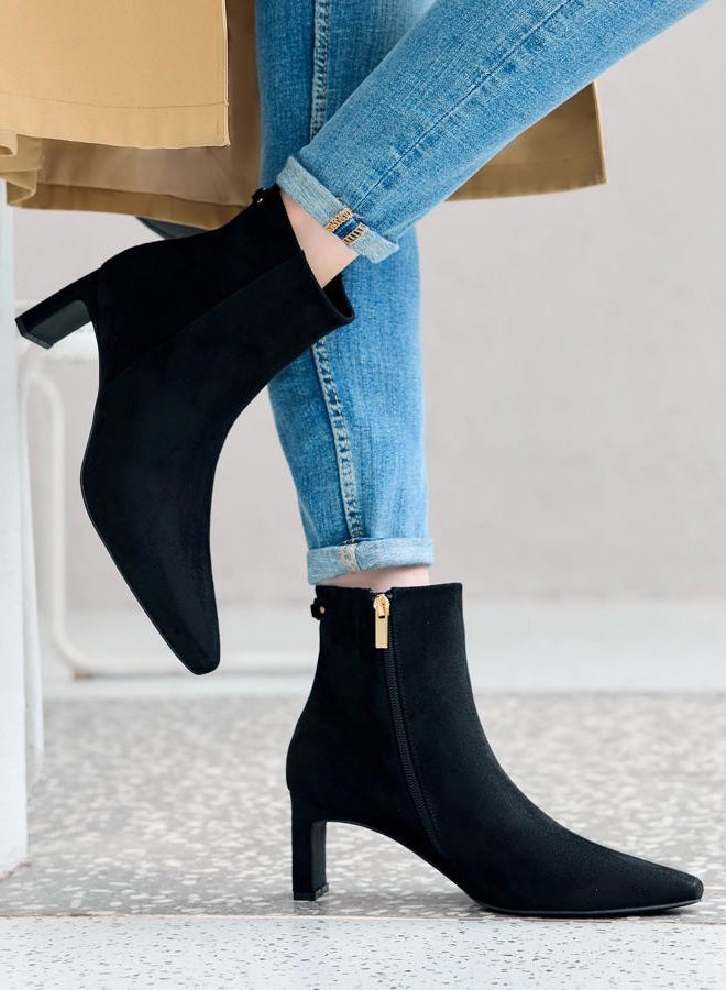 Coutgo Womens Ankle Boots Chunky Heel Closed Square Toe Booties Side Zipper Winter Dress Shoes, Black, 8.5 - Image 2