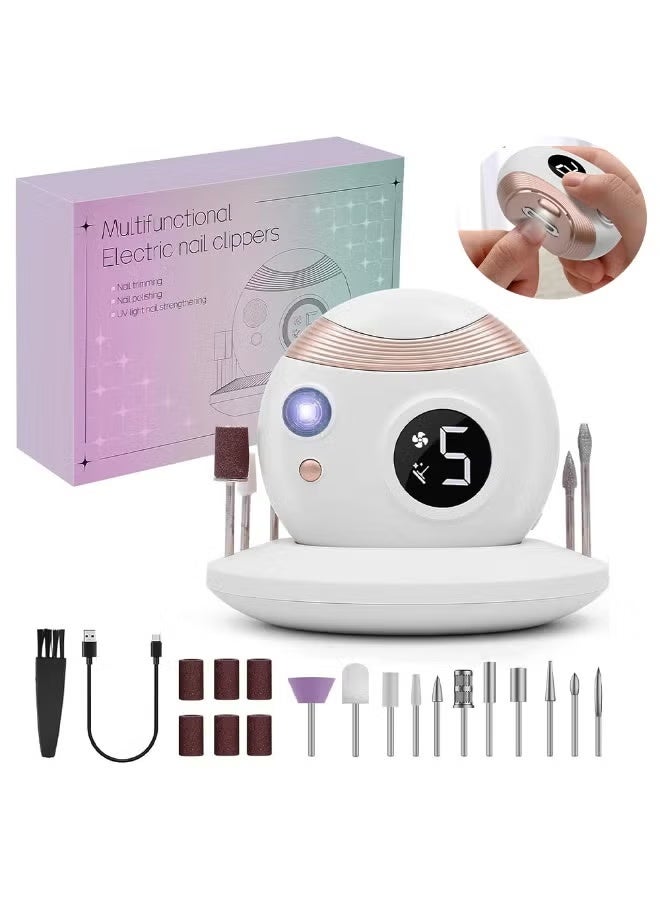 BlueFire 3-in-1 Electric Nail Clipper & Polisher with LED Light & Digital Display 💅 | Rechargeable Low-Noise Manicure & Pedicure Kit for Baby, Kids, Adults & Seniors | Portable All-in-One Nail Care Machine with 11 Attachments | Safe, Mess-Free, & Ergonomic Grooming Device with Built-in Clipping Bin, Type-C Fast Charging & UV LED Precision Light ✨ - Image 1