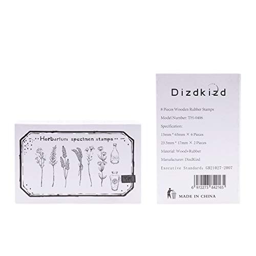 Dizdkizd 8 Pieces Vintage Wooden Rubber Stamps, Plant & Flower Decorative Mounted Rubber Stamp Set for DIY Craft, Letters Diary and Craft Scrapbooking - Image 3