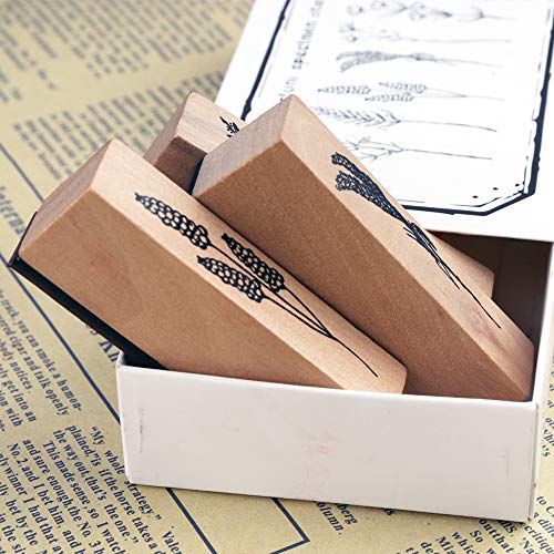 Dizdkizd 8 Pieces Vintage Wooden Rubber Stamps, Plant & Flower Decorative Mounted Rubber Stamp Set for DIY Craft, Letters Diary and Craft Scrapbooking - Image 2