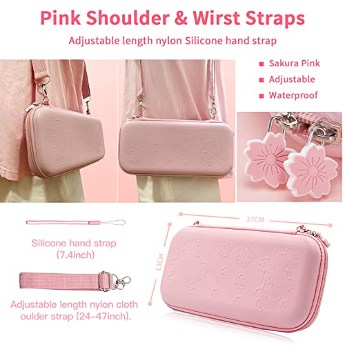 HLRAO Pink Travel Carrying Case Accessories Kit Compatible with Nintendo Switch (NOT Fit OLED/Lite).Pink Switch Hard Protective Cover,Adjustable Stand,Screen Protector & Cute Thumb Grips 10 in 1 Gift. - Image 2