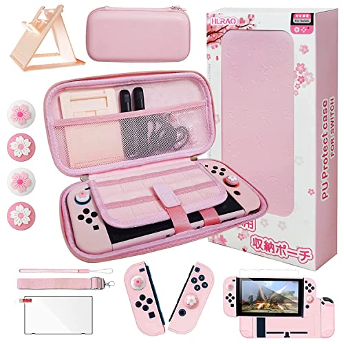 HLRAO Pink Travel Carrying Case Accessories Kit Compatible with Nintendo Switch (NOT Fit OLED/Lite).Pink Switch Hard Protective Cover,Adjustable Stand,Screen Protector & Cute Thumb Grips 10 in 1 Gift. - Image 1