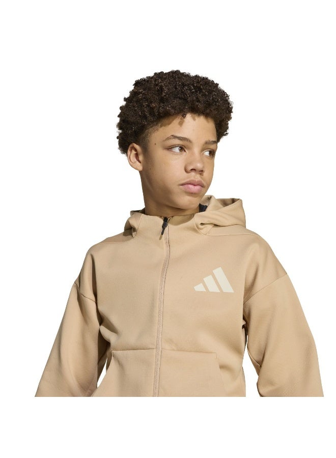 Adidas Adidas J Z.N.E.Fz Brown Hooded Track Top Track Tops For Kids - Image 5