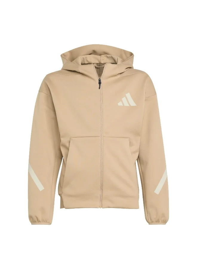 Adidas Adidas J Z.N.E.Fz Brown Hooded Track Top Track Tops For Kids