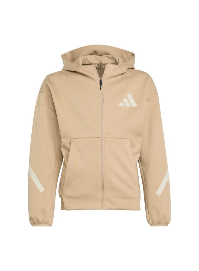 Adidas Adidas J Z.N.E.Fz Brown Hooded Track Top Track Tops For Kids - Image 1