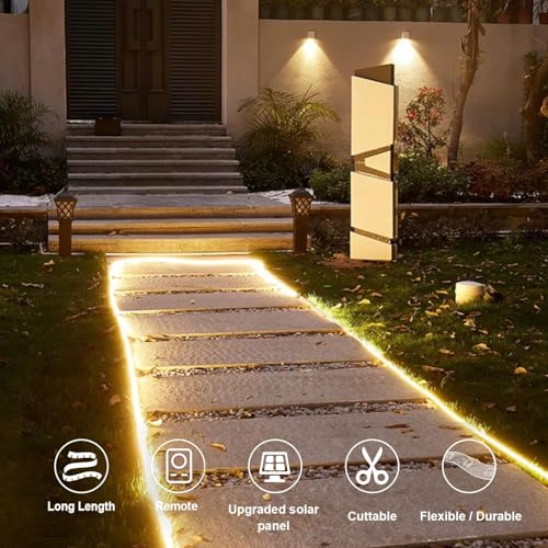 echosari Solar Powered Strip Lights Outdoor Waterproof, 16.4Ft 320 LED Strip Lights with Remote, Timer, 8 Modes, Cuttable, Strip Lights for Cabinet Stair Patio Walkway Decor (Warm White) - Image 2
