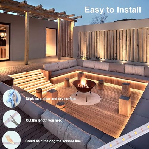 echosari Solar Powered Strip Lights Outdoor Waterproof, 16.4Ft 320 LED Strip Lights with Remote, Timer, 8 Modes, Cuttable, Strip Lights for Cabinet Stair Patio Walkway Decor (Warm White) - Image 4