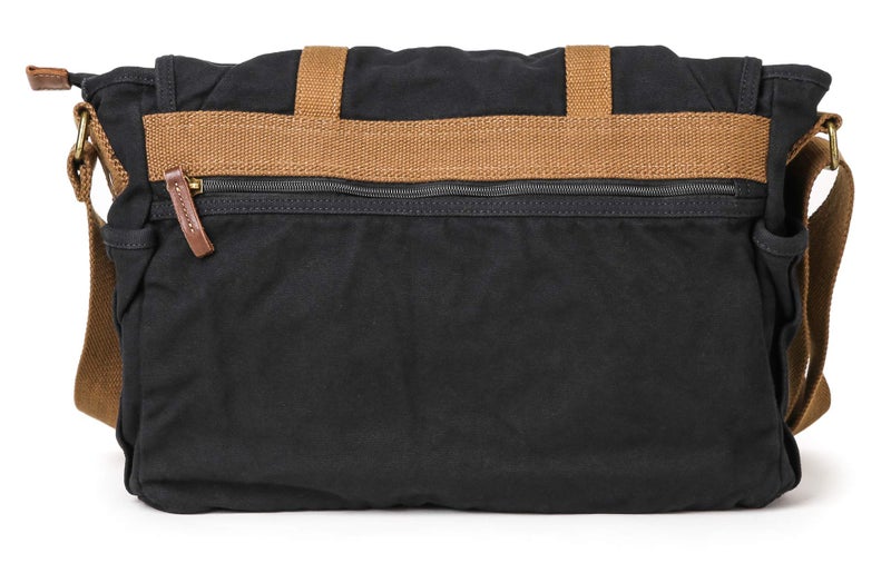 GOOTIUM Canvas Messenger Bag - Vintage Shoulder Bag Frayed Style Boho Purse, Black - Image 5