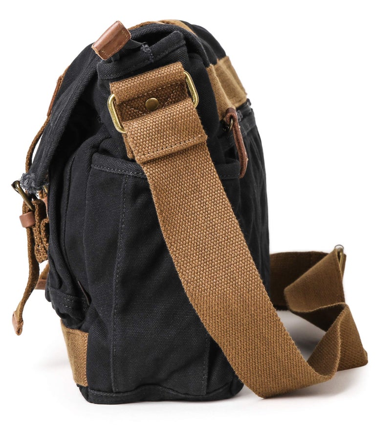 GOOTIUM Canvas Messenger Bag - Vintage Shoulder Bag Frayed Style Boho Purse, Black - Image 4