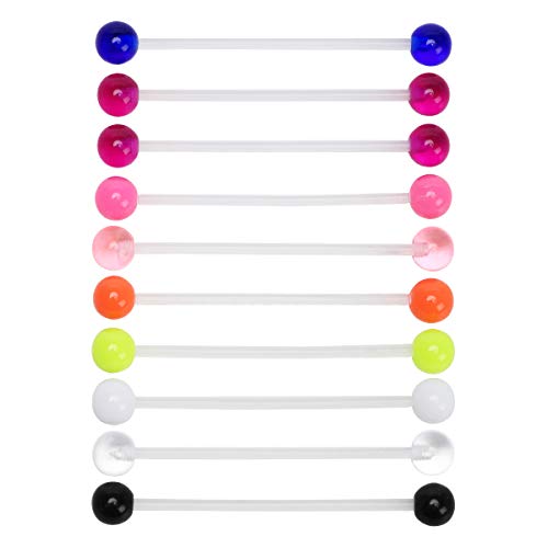 CrazyPiercing 10 Pcs Industrial Barbell Earrings 14G Bioflex Cartilage Earring Body Piercing Jewelry 38mm Bar Colorful Acrylic Balls - Image 2