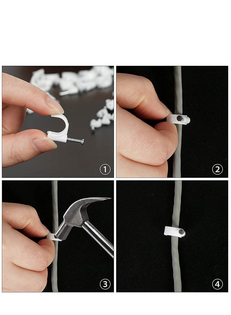 SYOSI Cable Clips, White Wire ​Management with Steel Nails 4mm 6mm 8mm 10mm 12mm, Round Tacks, Nail Line Card Buckle for Cat6 Rg6, Rg59, Rj45, 500 Pack - Image 2