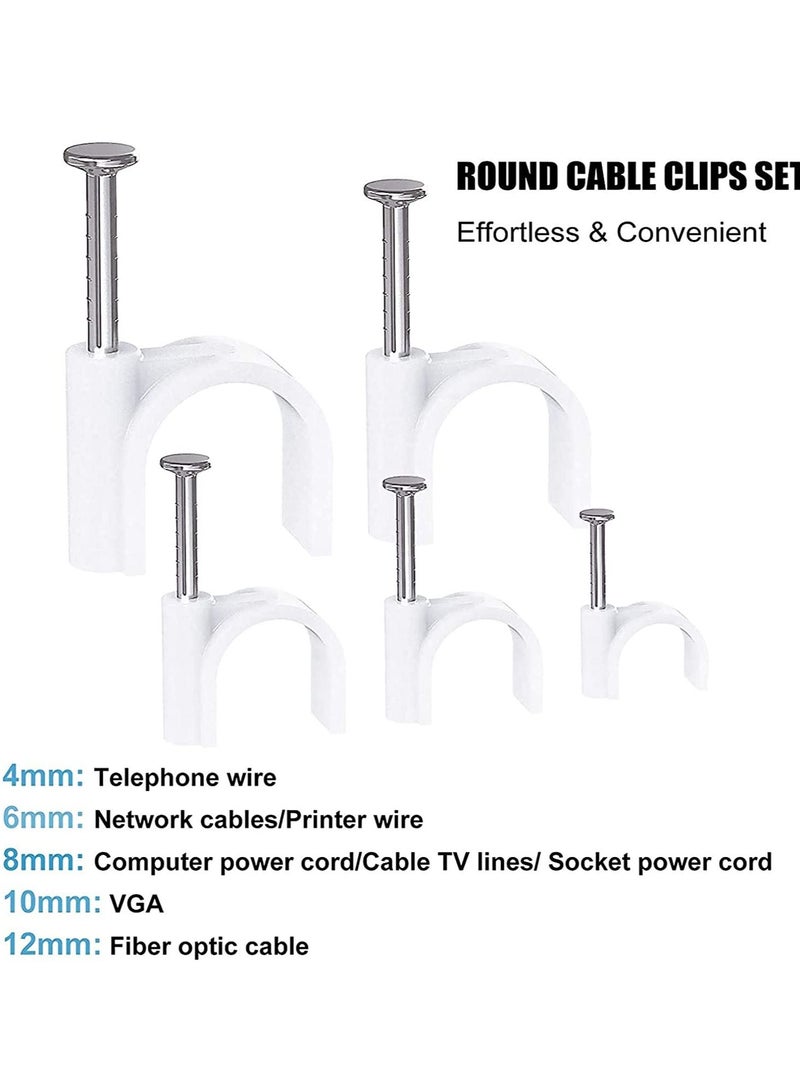 SYOSI Cable Clips, White Wire ​Management with Steel Nails 4mm 6mm 8mm 10mm 12mm, Round Tacks, Nail Line Card Buckle for Cat6 Rg6, Rg59, Rj45, 500 Pack - Image 3