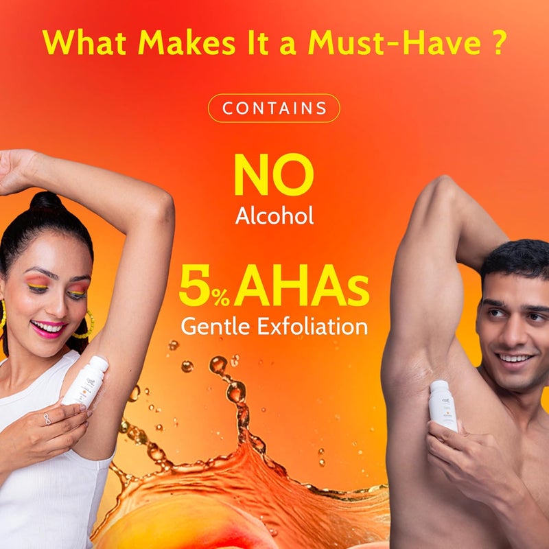 Chemist at Play UnderArm RollOn with 5 AHA Lactic Acid 1 Mandelic Acid Prevents Body Odour Brightens Skin Exfoliates Underarm Fades Pigmentation Kills Bacteria For Sensitive Skin Peach Fragrance Alcohol Free 40ml - Image 3