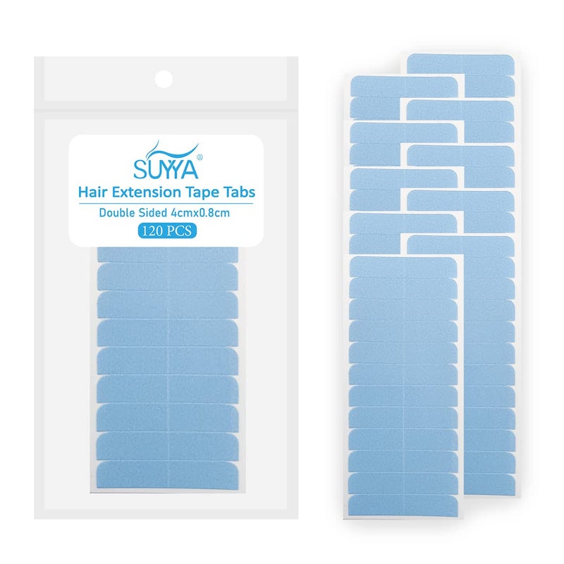 SUYYA 120 Pieces Hair Extension Tape Tabs Double Sided Extension Tapes for Replacement 4cm x0.8cm (Blue 120 Pieces) - Image 1