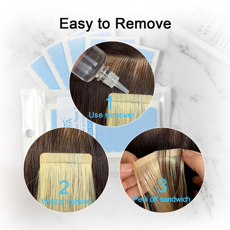 SUYYA 120 Pieces Hair Extension Tape Tabs Double Sided Extension Tapes for Replacement 4cm x0.8cm (Blue 120 Pieces) - Image 5