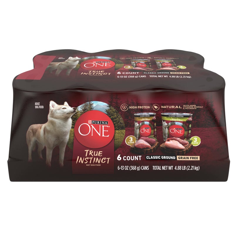 Purina ONE Natural Grain Free Wet Dog Food Variety Pack, True Instinct Classic Ground - 13 Ounce (Pack of 6) - Image 1