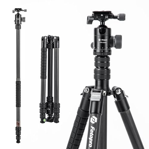 Fotopro 73" Carbon Fiber Tripod for Camera Compact Travel Tripod with Ball Head Detachable Monopod with Quick Release Plate and Camera Bag Load up to 22lbs/10KG X-Go Plus E2 Black - Image 1