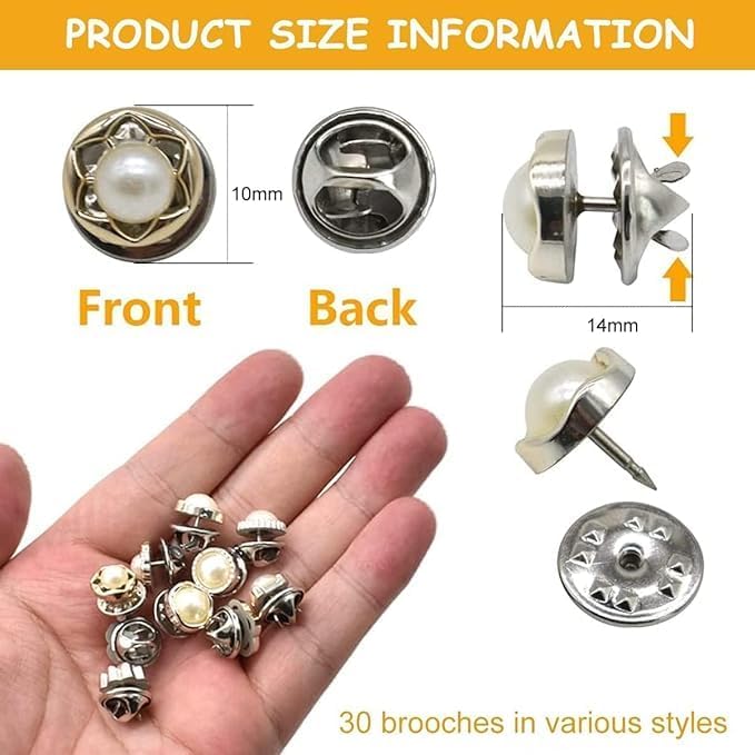 SHOPOLIFE Brooch Buttons Pin for Women Men || Stylish Morden Designing Dress Brooches Button for Jeans Dress Coat Shirt Cap Scarf etc. || Clothes Decoration || Non Sew Required || (30 Pcs - Multi Designs)  - Image 4