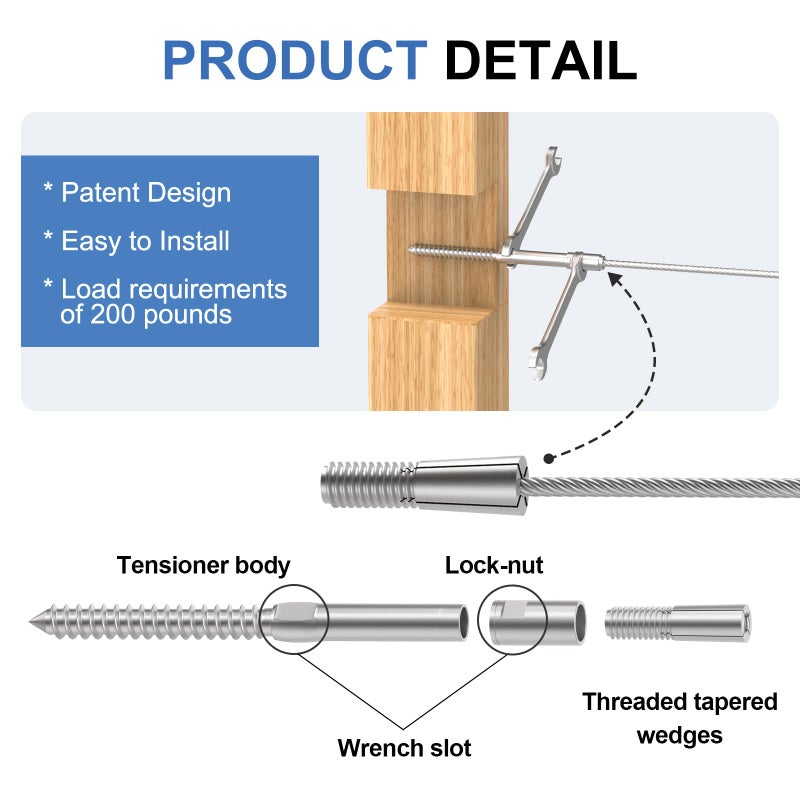 BLIKA Upgraded 20 Pack 3/16" Swageless Lag Screws Left & Right for Wood Posts, Swageless Lag Screw Terminals, T316 Stainless Steel, Swageless Cable Railing Kit, Deck Wire Railing Kits - Image 4