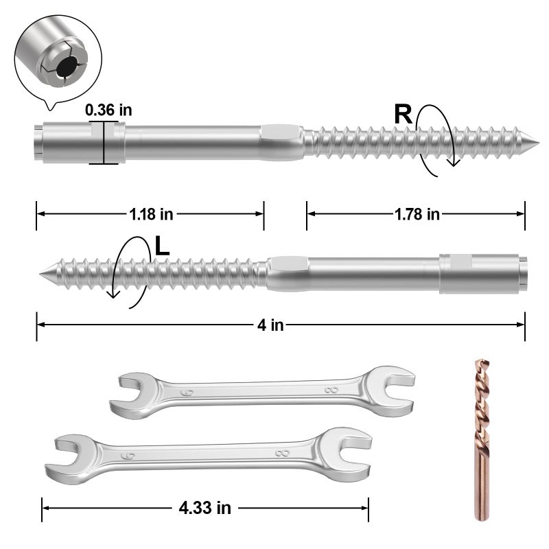 BLIKA Upgraded 20 Pack 3/16" Swageless Lag Screws Left & Right for Wood Posts, Swageless Lag Screw Terminals, T316 Stainless Steel, Swageless Cable Railing Kit, Deck Wire Railing Kits - Image 2