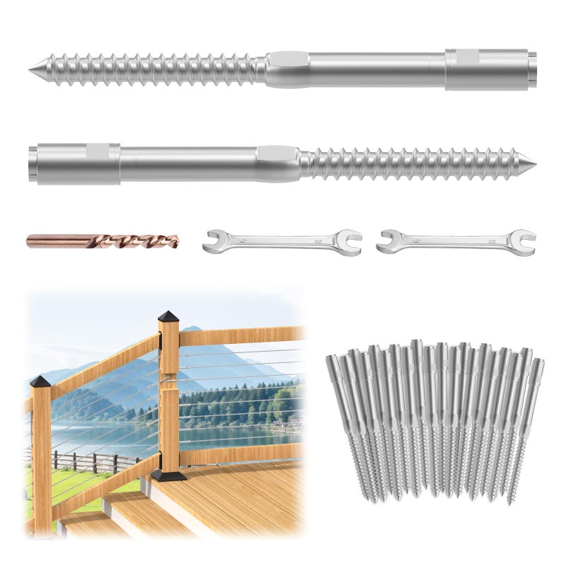 BLIKA Upgraded 20 Pack 3/16" Swageless Lag Screws Left & Right for Wood Posts, Swageless Lag Screw Terminals, T316 Stainless Steel, Swageless Cable Railing Kit, Deck Wire Railing Kits - Image 1