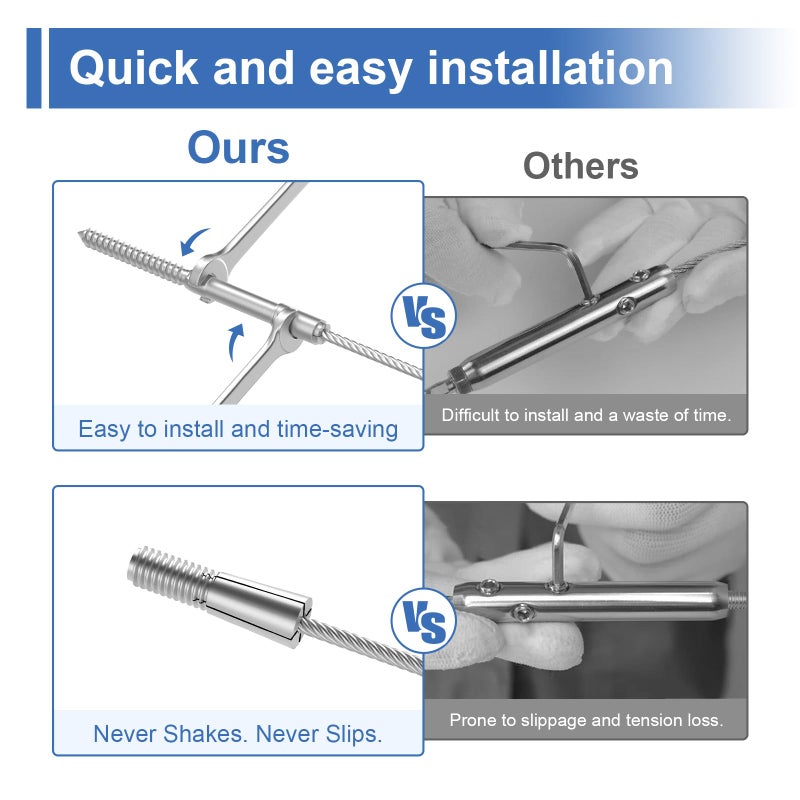 BLIKA Upgraded 20 Pack 3/16" Swageless Lag Screws Left & Right for Wood Posts, Swageless Lag Screw Terminals, T316 Stainless Steel, Swageless Cable Railing Kit, Deck Wire Railing Kits - Image 3