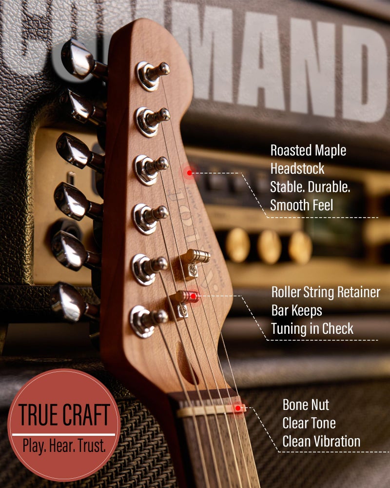 AKLOT Beginner Electric Guitar Kit: 10W Amp, Coil-Split HSS Pickups, Lesson Book, Roasted Maple Neck, Gig Bag, Tuner, Strap, Picks, Stryde Phantom Black - Image 4