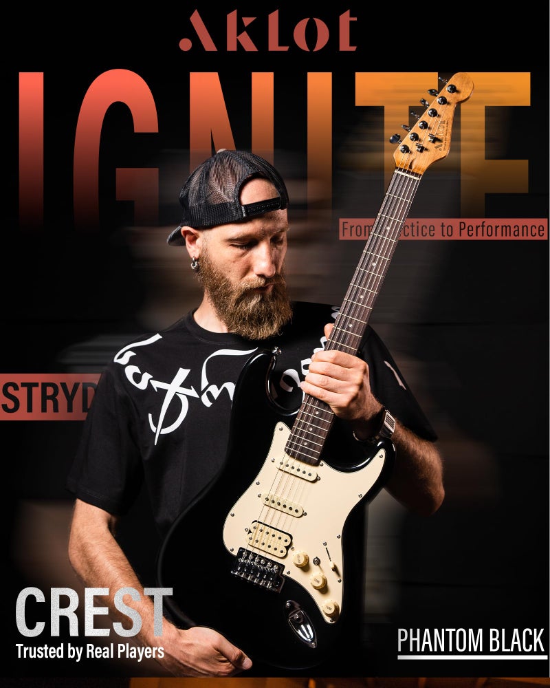 AKLOT Beginner Electric Guitar Kit: 10W Amp, Coil-Split HSS Pickups, Lesson Book, Roasted Maple Neck, Gig Bag, Tuner, Strap, Picks, Stryde Phantom Black - Image 2