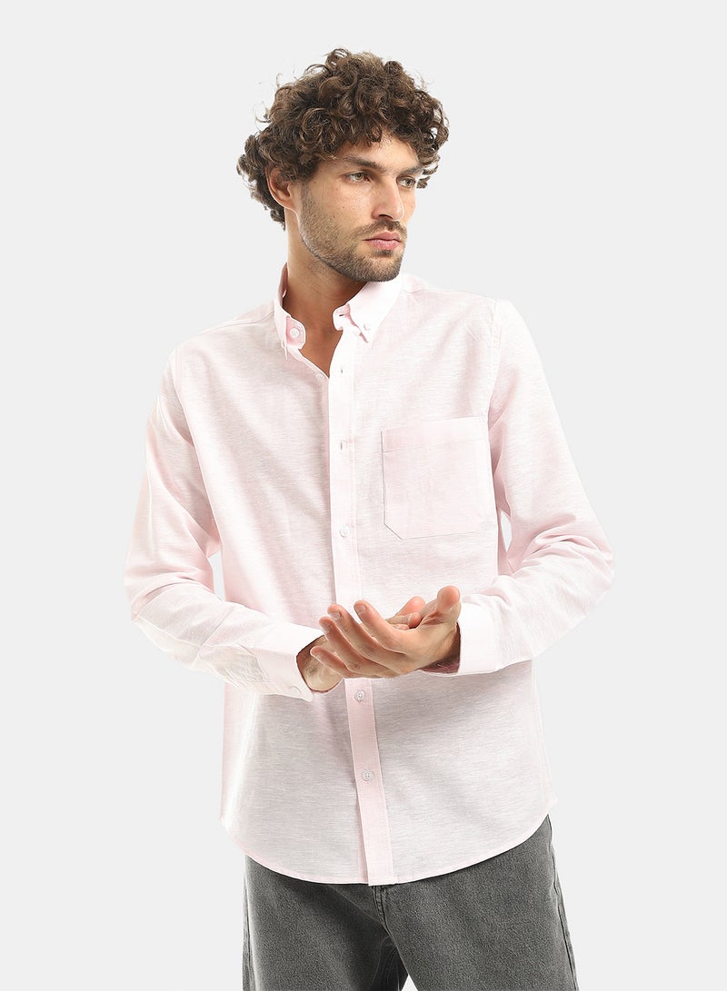 Andora Powder Pink Long Sleeves Linen Casual Shirt_Pink - Image 1