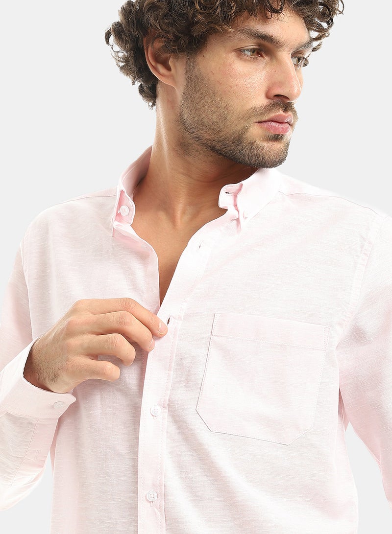 Andora Powder Pink Long Sleeves Linen Casual Shirt_Pink - Image 2