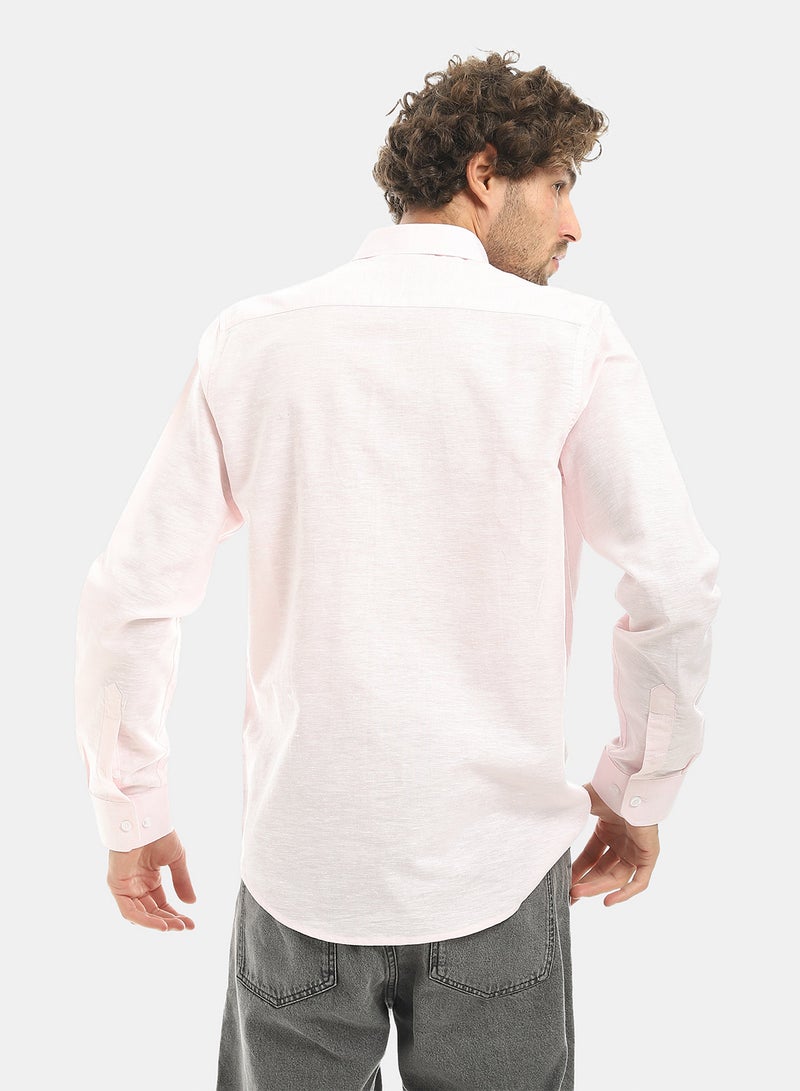 Andora Powder Pink Long Sleeves Linen Casual Shirt_Pink - Image 4