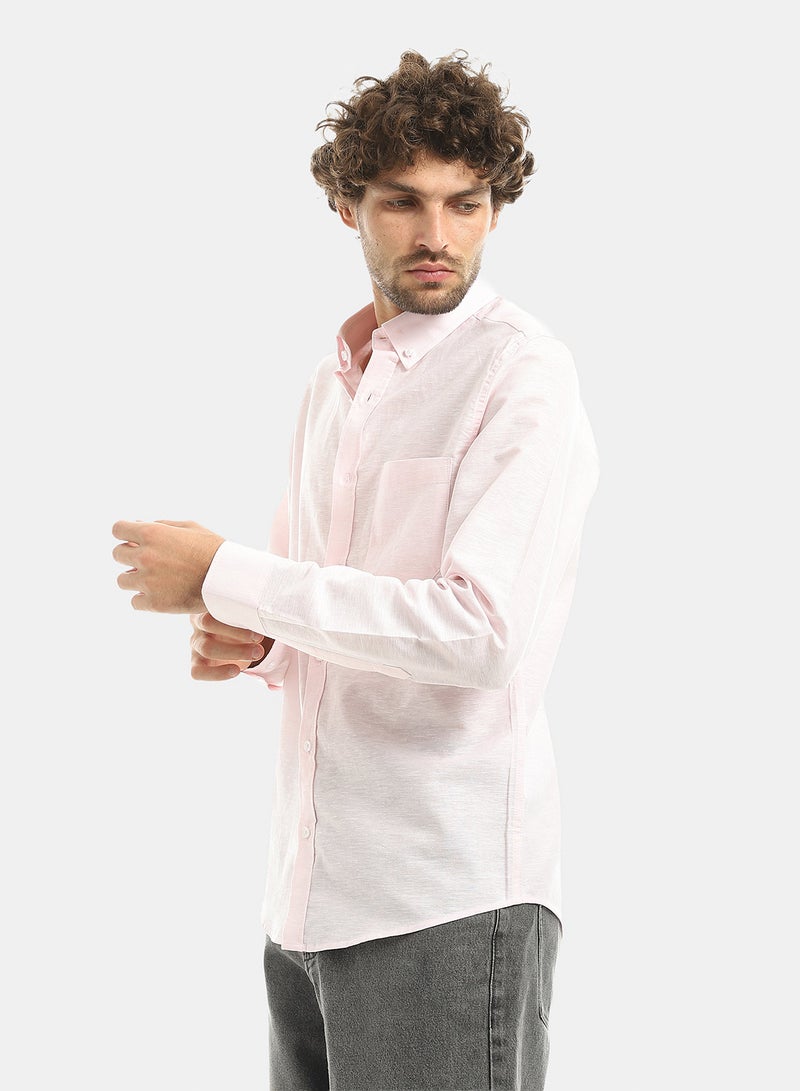 Andora Powder Pink Long Sleeves Linen Casual Shirt_Pink - Image 5