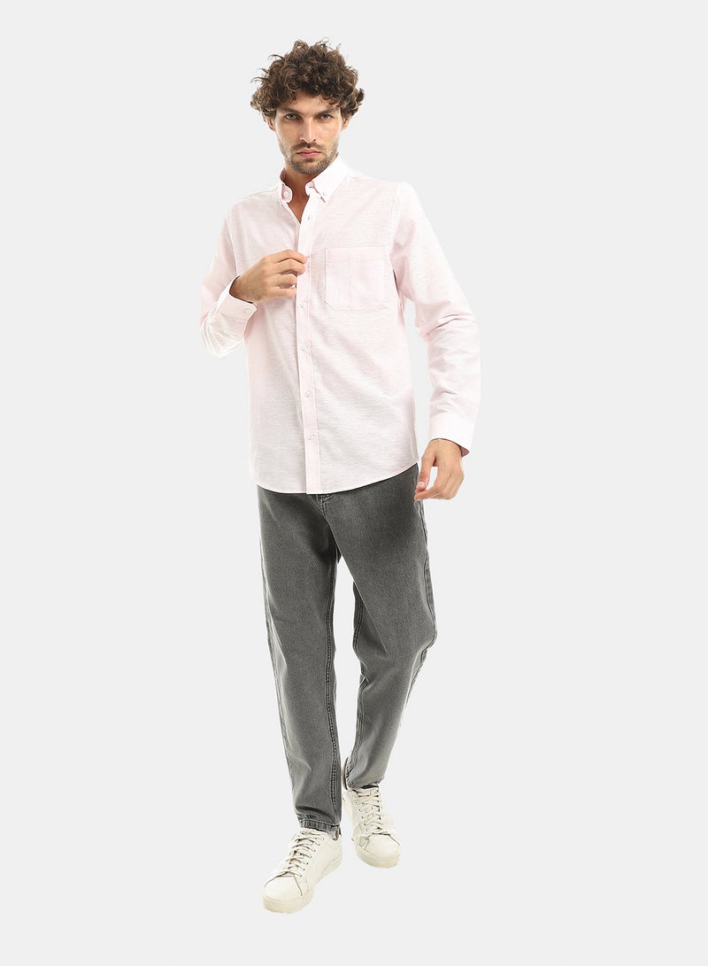 Andora Powder Pink Long Sleeves Linen Casual Shirt_Pink - Image 3