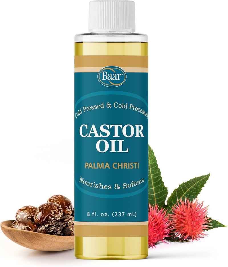 Baar Cold-Pressed Castor Oil - 8 fl oz (237 mL) - Hexane Free, Nourishing & Soothing Oil for Skin and Hair - Image 1