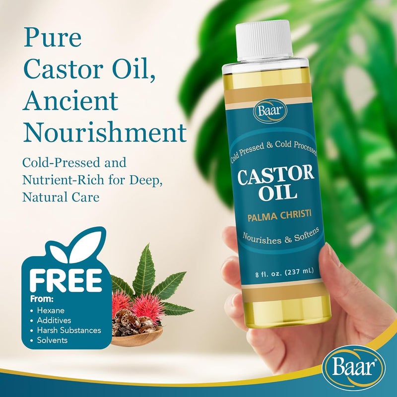 Baar Cold-Pressed Castor Oil - 8 fl oz (237 mL) - Hexane Free, Nourishing & Soothing Oil for Skin and Hair - Image 2