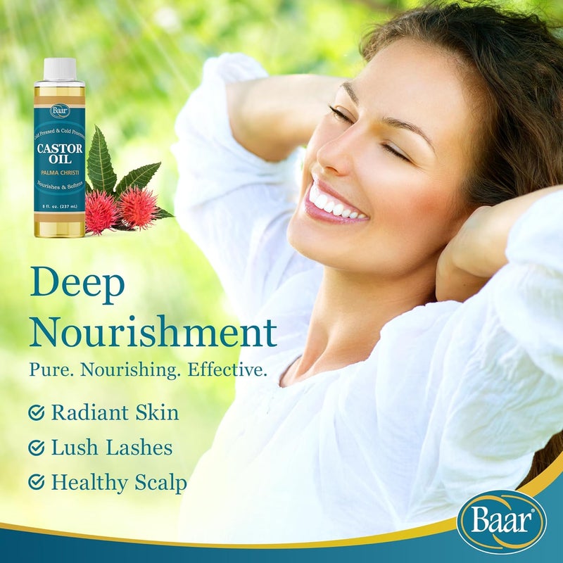 Baar Cold-Pressed Castor Oil - 8 fl oz (237 mL) - Hexane Free, Nourishing & Soothing Oil for Skin and Hair - Image 3