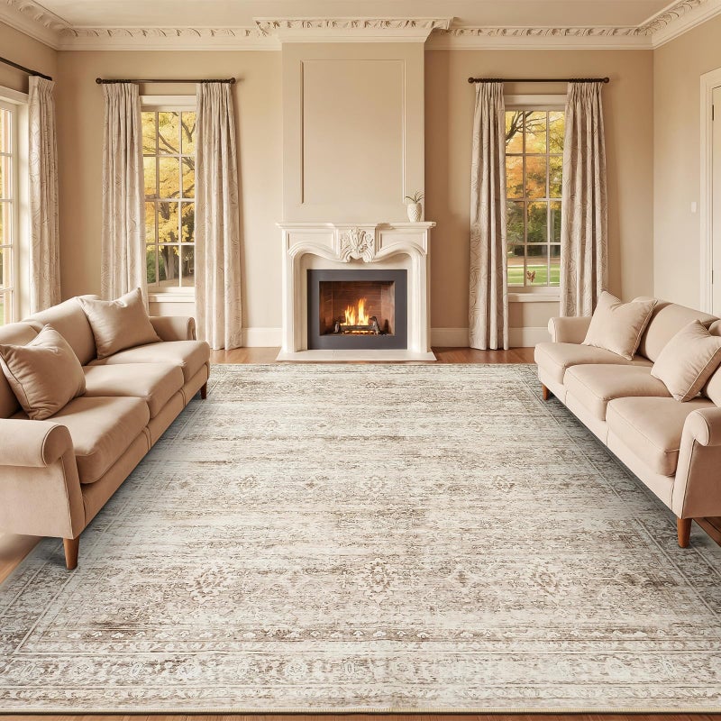 Lofus 8x10 Area Rug for Living Room,Beige Washable Large Rugs with Non-Slip Backing,Soft Neutral Carpets for Bedroom Dining Room Home Office Indoor Nursery - Image 1