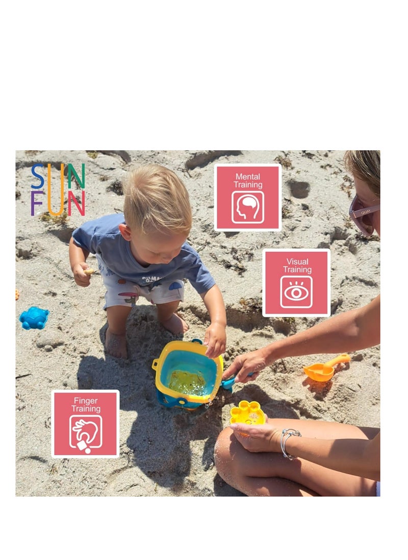 SYOSI - Beach Toys for Kids  Sand Toys  Folding Bucket Shovel and Sand Rake 3 Sand Molds  6 PCS Soft Rubber Toys  Sandbox Toys  Bath Toys - Image 1