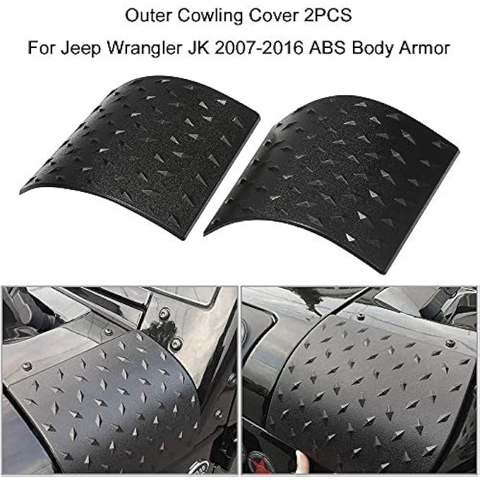 rayihni Black Cowl Body Armor Car Sticker Side Outer Cowling Cover 2Pcs For Jeep Wrangler Jk 20072016 Abs Body Armor Car Accessories - Image 2