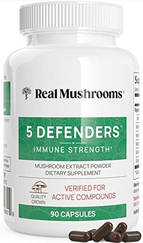 Real Mushrooms 5 Defenders Adaptogenic Mushrooms Complex with Chaga Reishi Turkey Tail Maitake Shiitake for Wellness Support Mushroom Beta Glucan Capsules 90 Count - Image 2